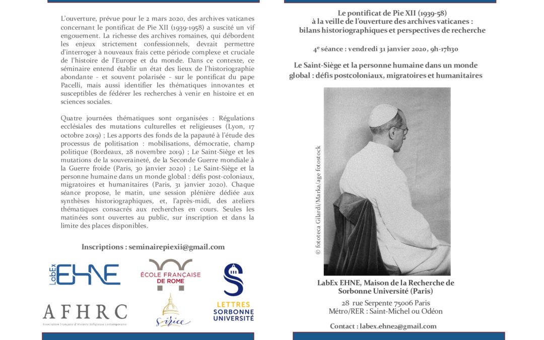 31 Janvier Journee D Etude Consacree A L Ouverture Des Archives Pie Xii Site Du Groupe Societes Religions Laicites